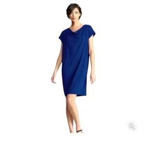 Eileen Fisher Cowl Neck Shift Dress Cap Sleeve Jersey Knit Mini Dress S
